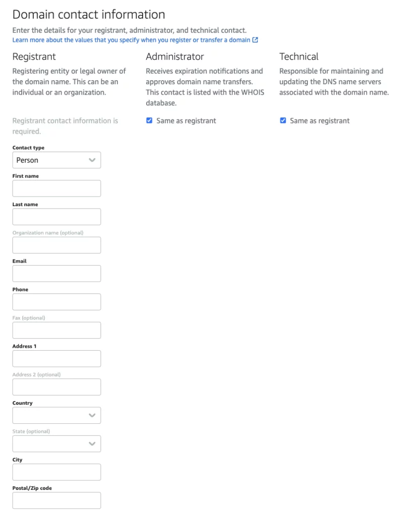 domain contact information